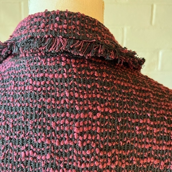 LAUNDRY by Shelli Segal boucle fringe trim open front crop blazer sz XL gorpcore - Picture 9 of 11